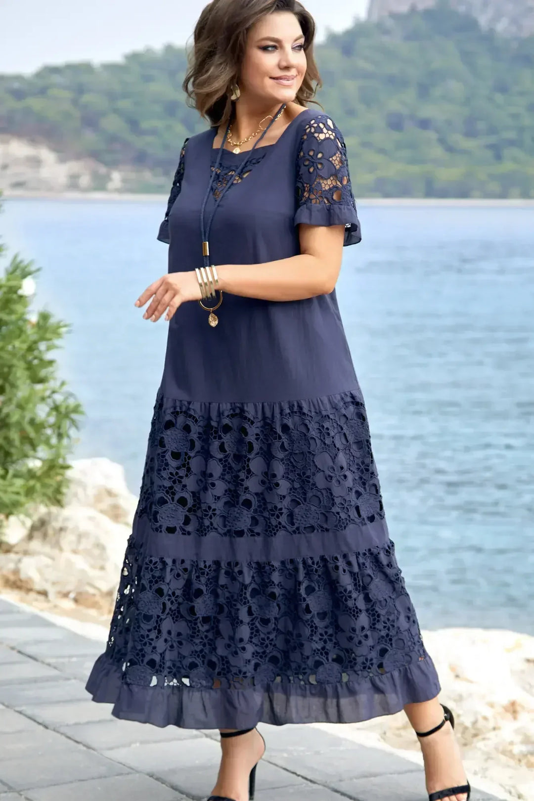 Vestido Maria Antonietta em Popelina de Algodão com Detalhes Artesanais