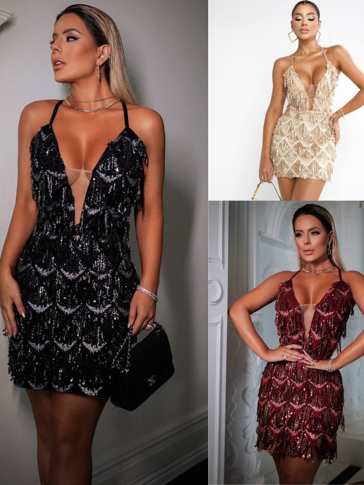 Vestido Paetê com decote V