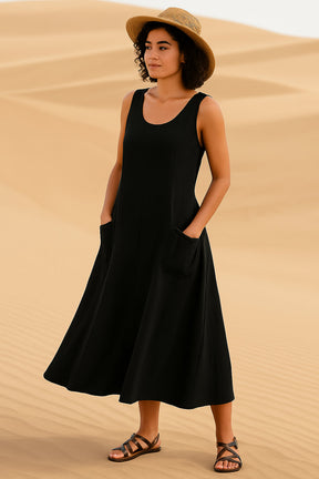 Vestido Isadora Midi sem Mangas e Bolsos Frontais - (Leve 2 Pague 1)