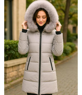 Casaco Feminino de Inverno Longo Com Capuz e Gola De Pelo | Júlia