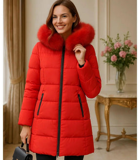 Casaco Feminino de Inverno Longo Com Capuz e Gola De Pelo | Júlia