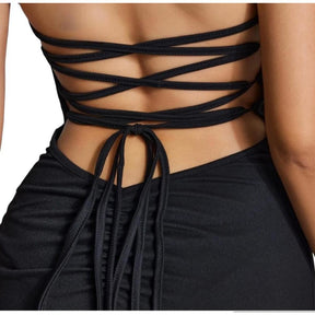 Vestido Longo Suplex Fenda na frente Empina Detalhe no Bumbum Festa Alca Trançado nas costa