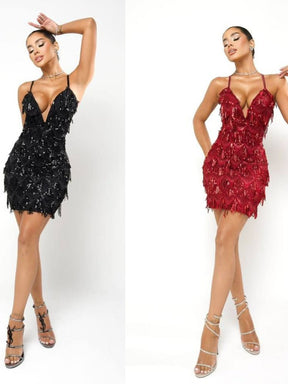 Vestido Paetê com decote V