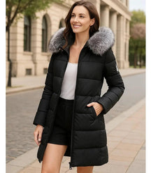 Casaco Feminino de Inverno Longo Com Capuz e Gola De Pelo | Júlia