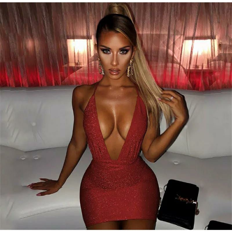 Vestido Lurex Fem Decote Frente Unica Gringa