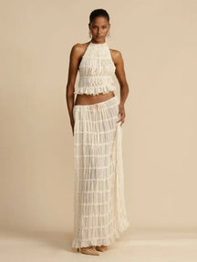 Conjunto de Cropped e Saia Longa Chiffon Drapeado Lana