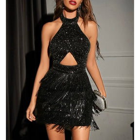 Vestido Curto Festa Brilho Paetês Lantejoulas Franjas Formatura Premium Moda Blogueira Sensual