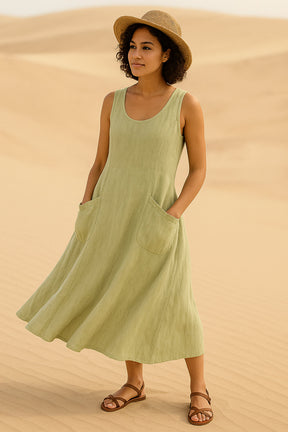 Vestido Isadora Midi sem Mangas e Bolsos Frontais - (Leve 2 Pague 1)