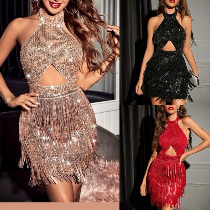 Vestido Curto Festa Brilho Paetês Lantejoulas Franjas Formatura Premium Moda Blogueira Sensual
