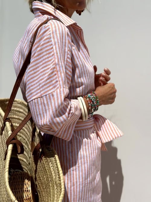 Vestido Longo Listrado Modelo Boho Chic - Marianna