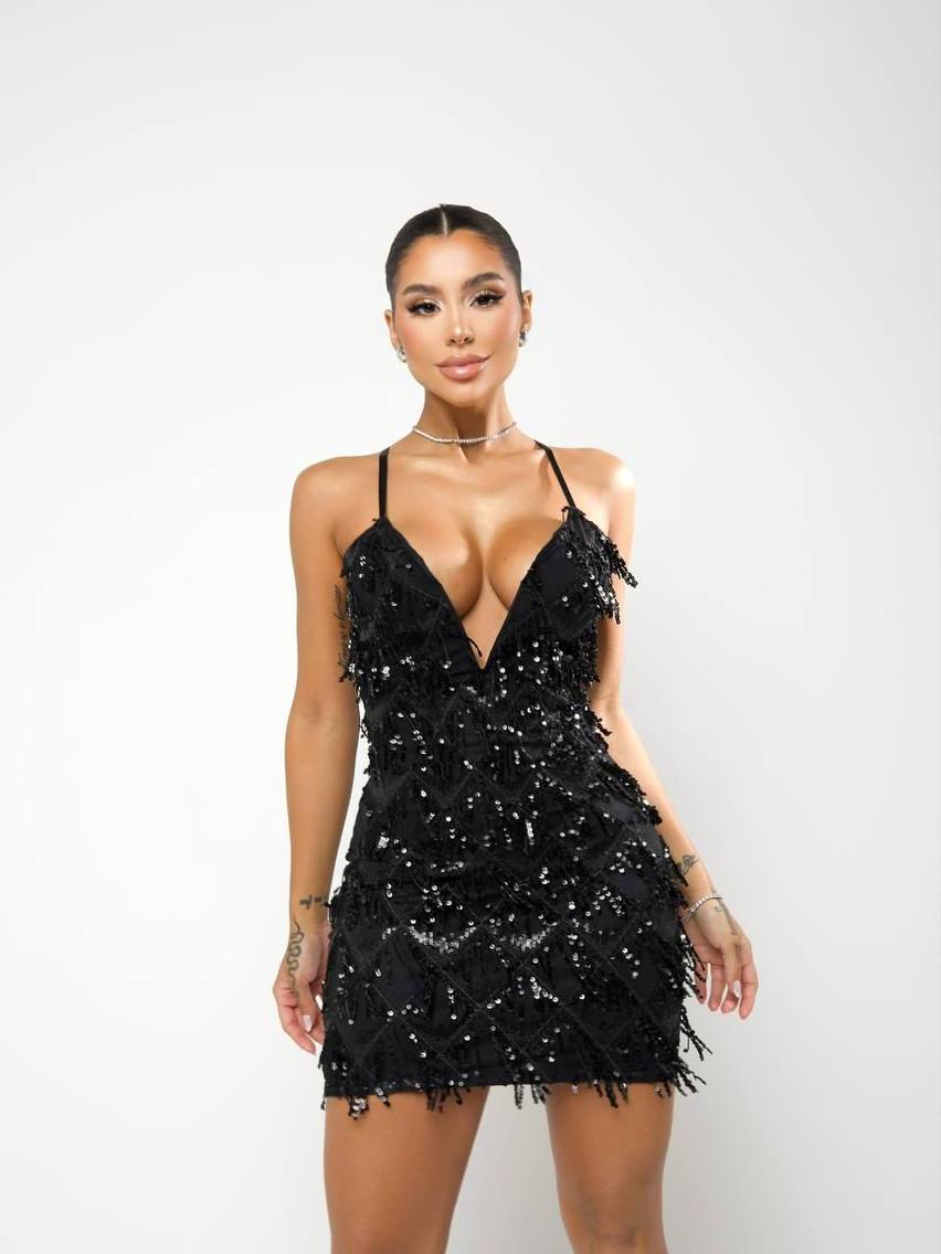 Vestido Paetê com decote V