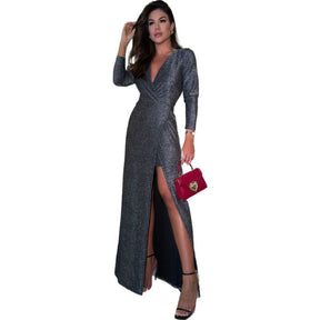 Vestido Longo com Fenda e Brilho Lurex, Formatura, Casamento