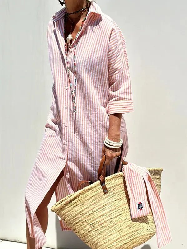 Vestido Longo Listrado Modelo Boho Chic - Marianna