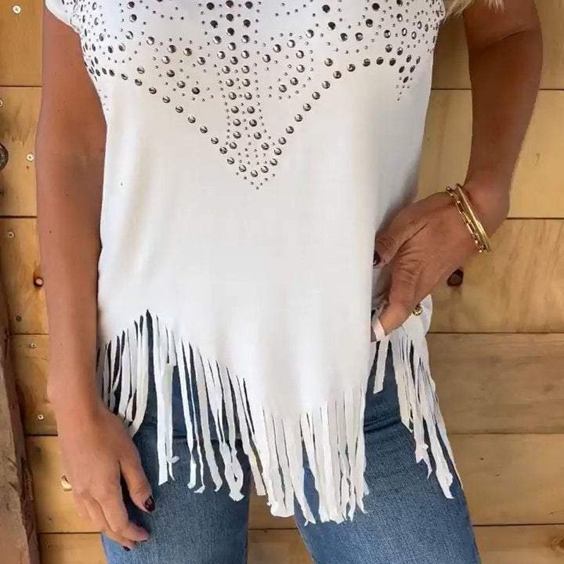 Blusa Franja Glam com Strass - (Leve 3 Pague 1)