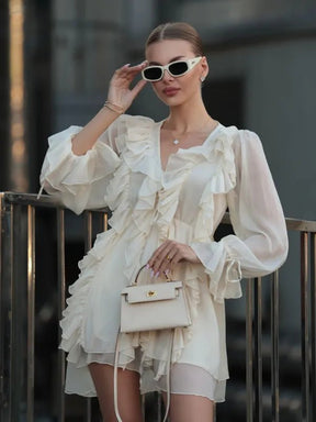 Vestido Leve de Chiffon com Babados Milano