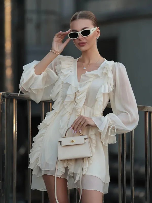 Vestido Leve de Chiffon com Babados Milano