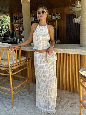 Conjunto de Cropped e Saia Longa Chiffon Drapeado Lana