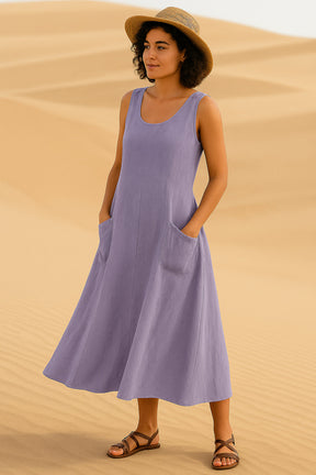 Vestido Isadora Midi sem Mangas e Bolsos Frontais - (Leve 2 Pague 1)