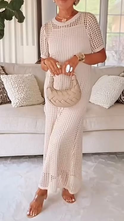 Conjunto Riviera - Vestido e Sobreposição Vazada em Crochê + Bolsa de BRINDE