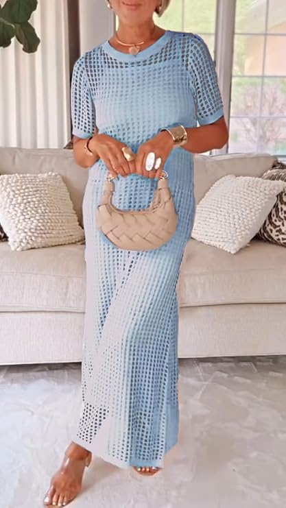 Conjunto Riviera - Vestido e Sobreposição Vazada em Crochê + Bolsa de BRINDE