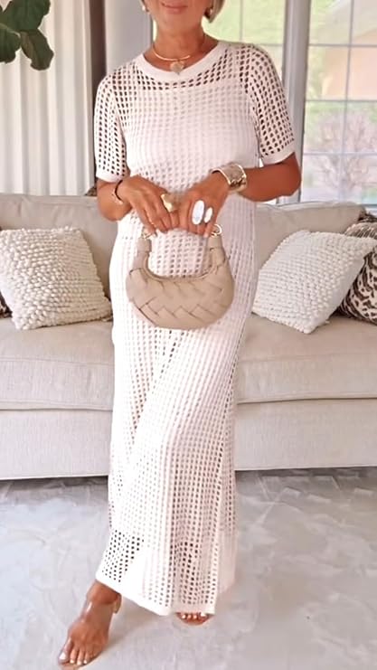 Conjunto Riviera - Vestido e Sobreposição Vazada em Crochê + Bolsa de BRINDE