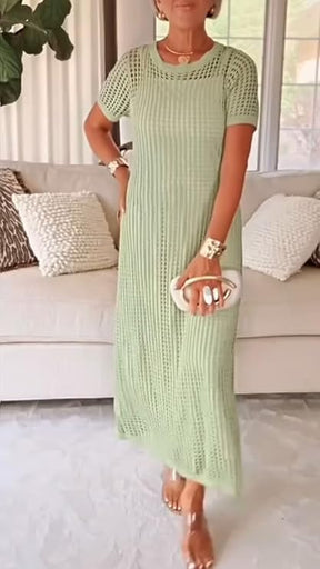 Conjunto Riviera - Vestido e Sobreposição Vazada em Crochê + Bolsa de BRINDE