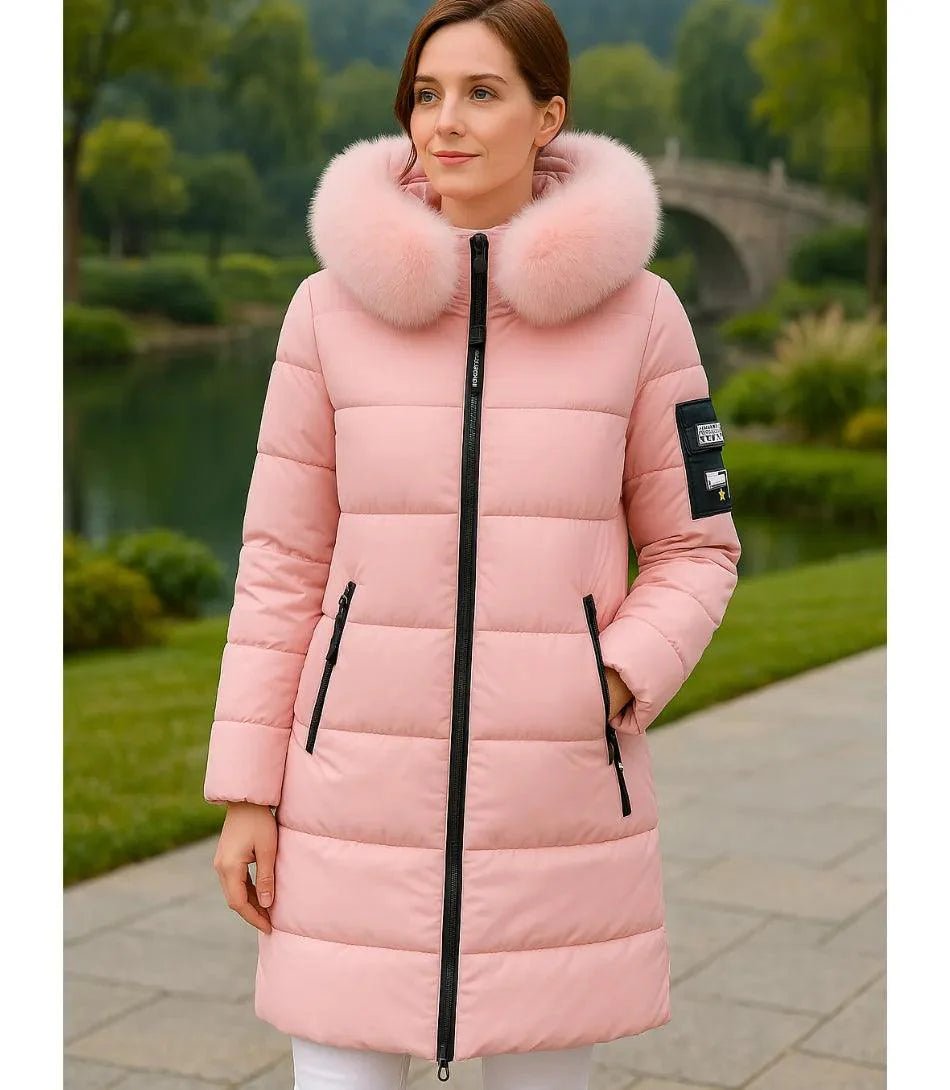 Casaco Feminino de Inverno Longo Com Capuz e Gola De Pelo | Júlia