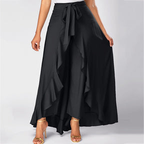 Calça Pantalona Com Babados Chinos