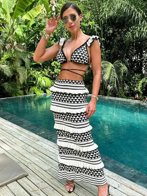 Conjunto de Malha Top e Saia Longa London