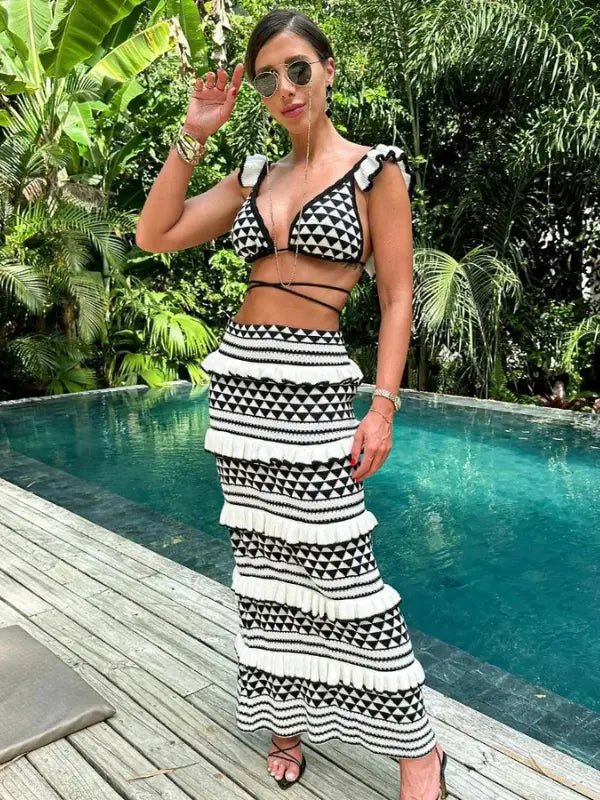 Conjunto de Malha Top e Saia Longa London