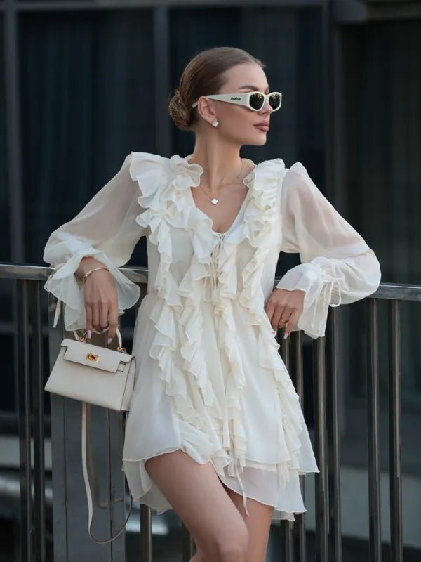 Vestido Leve de Chiffon com Babados Milano