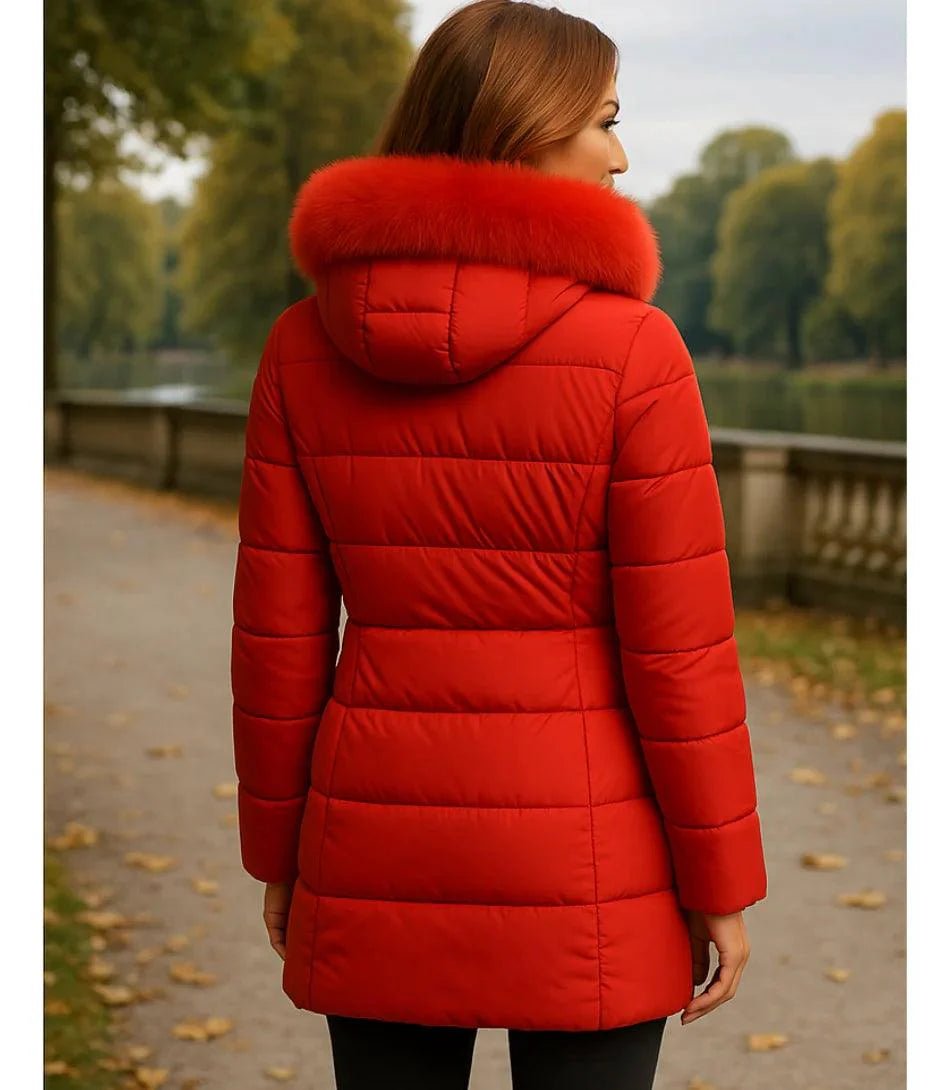 Casaco Feminino de Inverno Longo Com Capuz e Gola De Pelo | Júlia