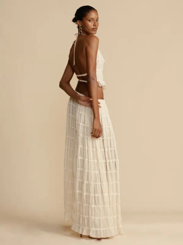 Conjunto de Cropped e Saia Longa Chiffon Drapeado Lana