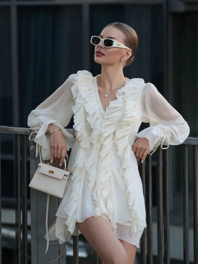 Vestido Leve de Chiffon com Babados Milano