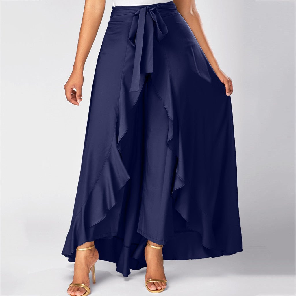 Calça Pantalona Com Babados Chinos