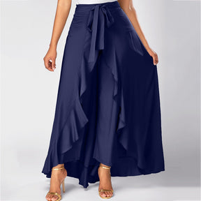 Calça Pantalona Com Babados Chinos