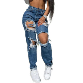 Calça Wide Leg Jeans Rasgado Feminina Sporty