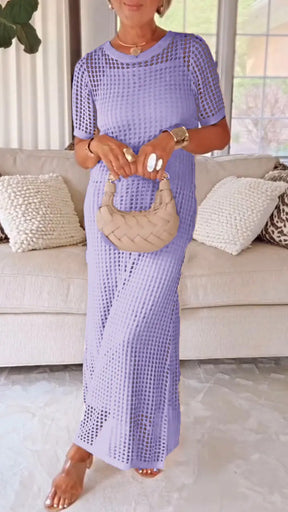Conjunto Riviera - Vestido e Sobreposição Vazada em Crochê + Bolsa de BRINDE