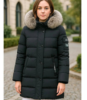 Casaco Feminino de Inverno Longo Com Capuz e Gola De Pelo | Júlia