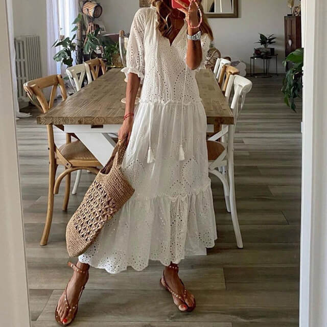 Vestido Longo e Saia de Camadas Midi