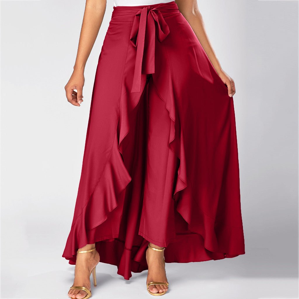 Calça Pantalona Com Babados Chinos