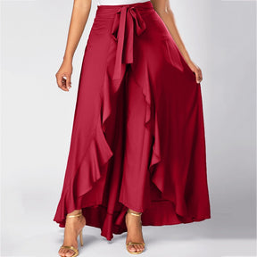 Calça Pantalona Com Babados Chinos