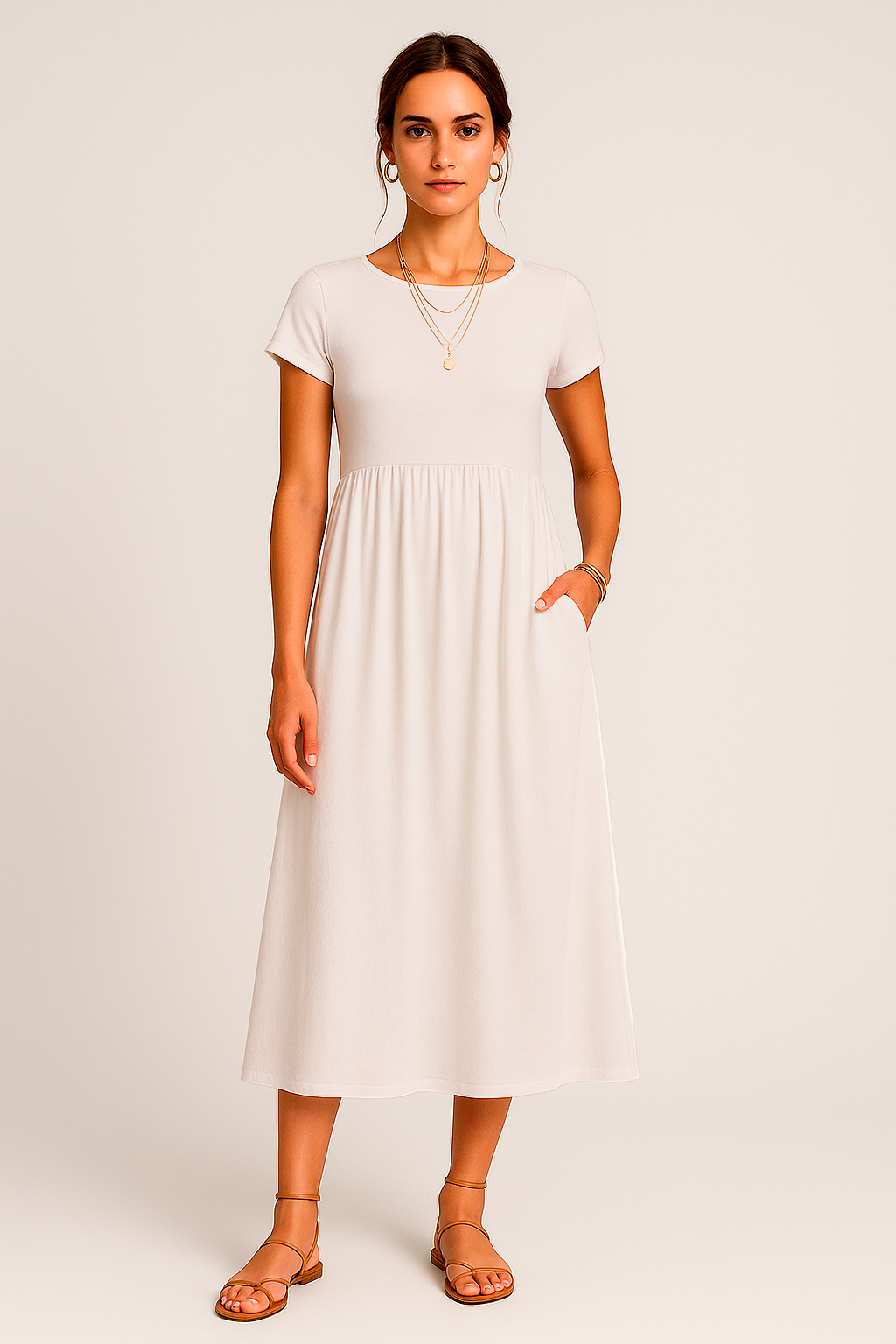 Vestido Alice Midi e Manga Curta