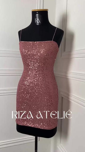 Vestido Lilian | Brilhoso Paetê Tubinho Com Alça Fina - Festa