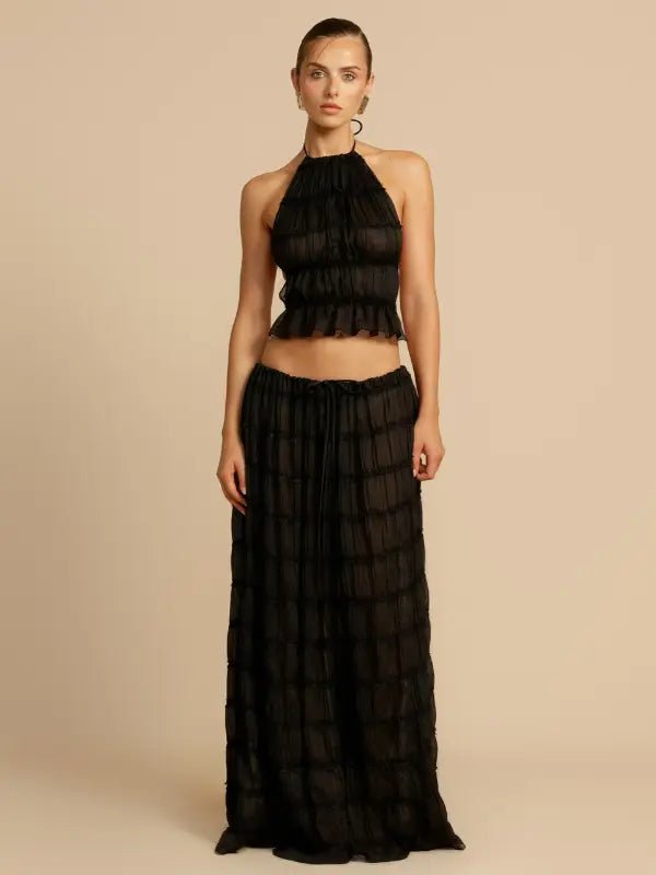 Conjunto de Cropped e Saia Longa Drapeado Luana Preto