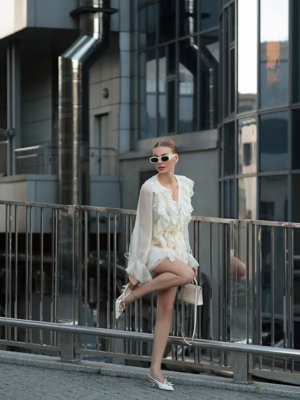 Vestido Leve de Chiffon com Babados Milano