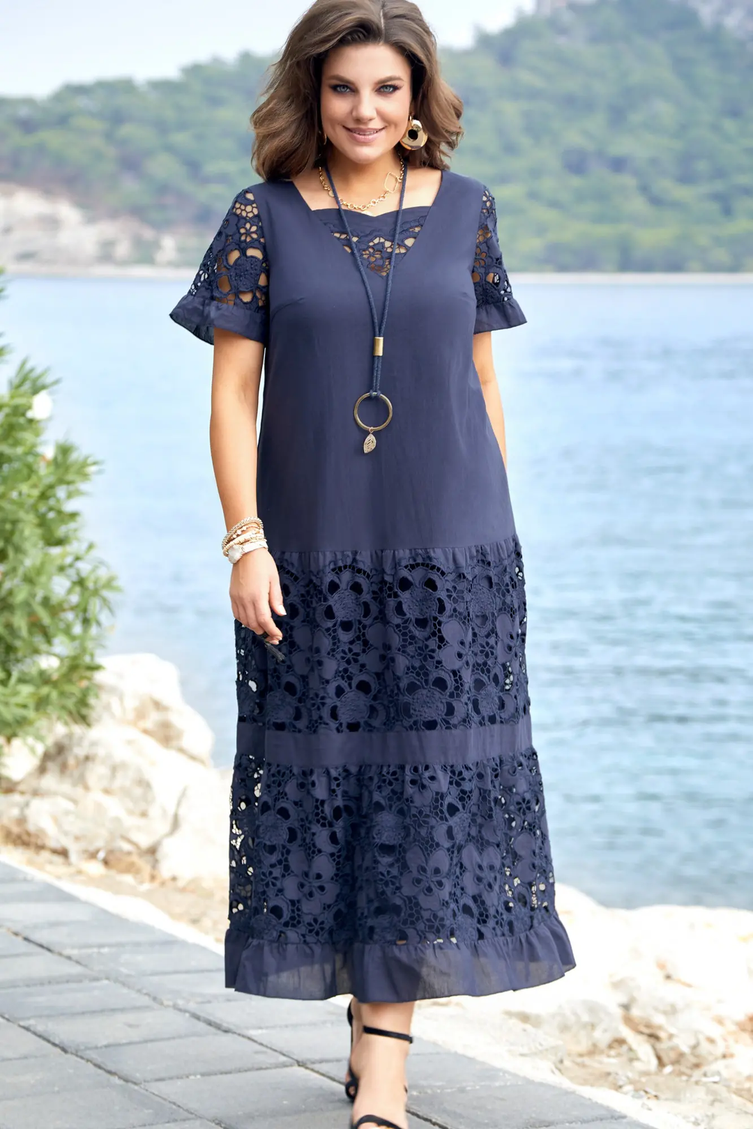 Vestido Maria Antonietta em Popelina de Algodão com Detalhes Artesanais