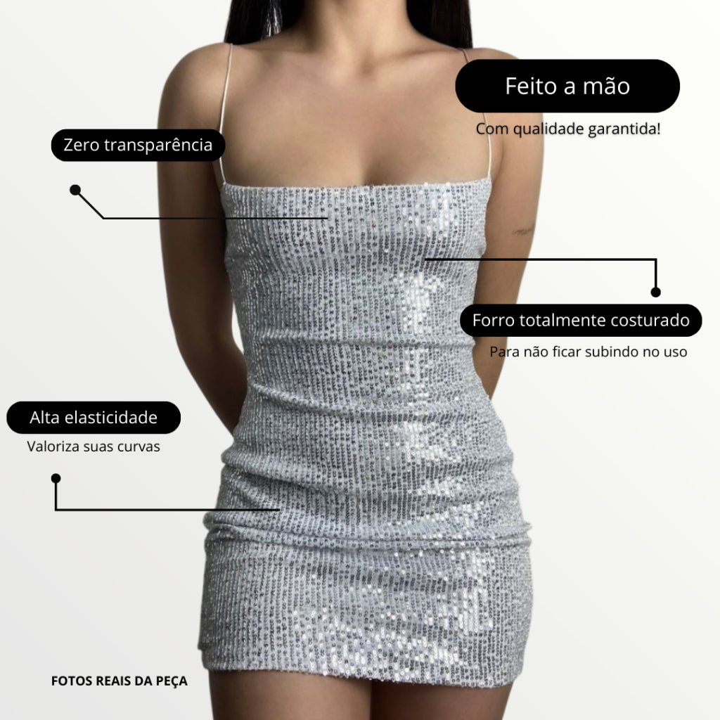 Vestido Lilian | Brilhoso Paetê Tubinho Com Alça Fina - Festa