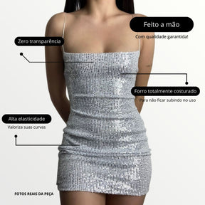 Vestido Lilian | Brilhoso Paetê Tubinho Com Alça Fina - Festa
