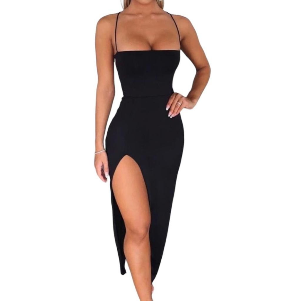 Vestido Longo Suplex Fenda na frente Empina Detalhe no Bumbum Festa Alca Trançado nas costa